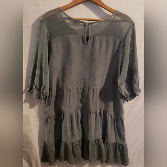 Umgee Linen Blend Ruffle Tiered Fray Hem S/ Sleeve Babydoll Dress USA Large - Picture 4 of 10